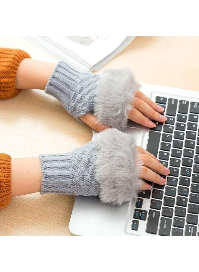 Premium Faux Fur Fingerless Gloves - Stylish Winter Hand Warmers (1 Pairs) - Image 2